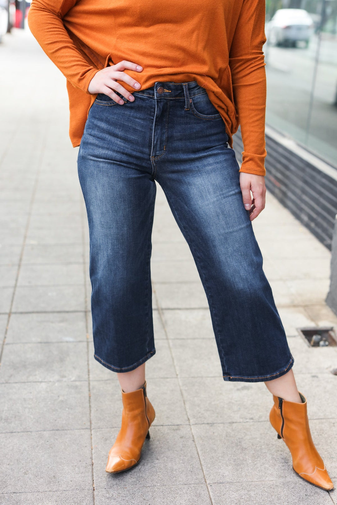 Judy Blue Dark Wash Mid Rise Cropped Wide Leg Jeans | Nikki &amp; Co. Boutique