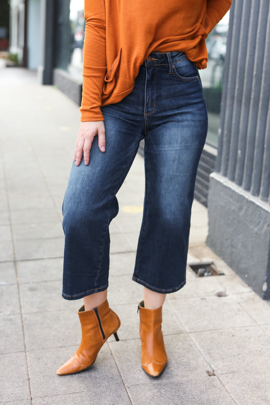 Judy Blue Dark Wash Mid Rise Cropped Wide Leg Jeans | Nikki &amp; Co. Boutique