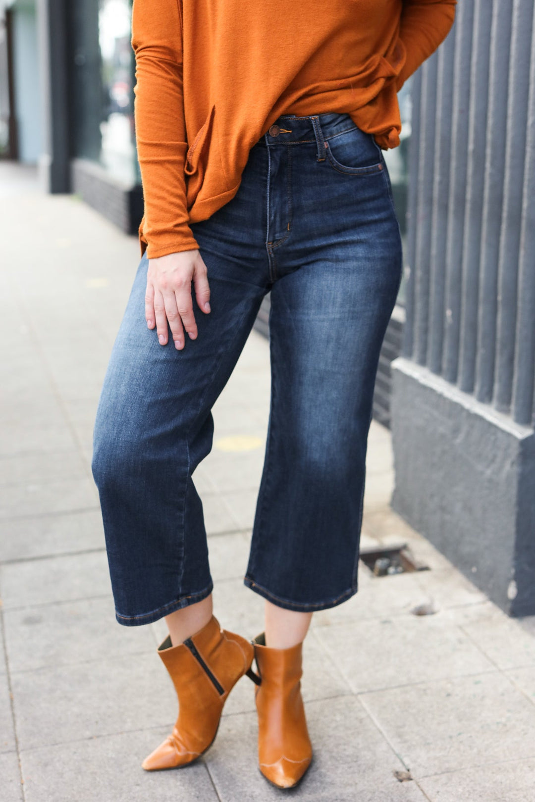 Judy Blue Dark Wash Mid Rise Cropped Wide Leg Jeans | Nikki &amp; Co. Boutique