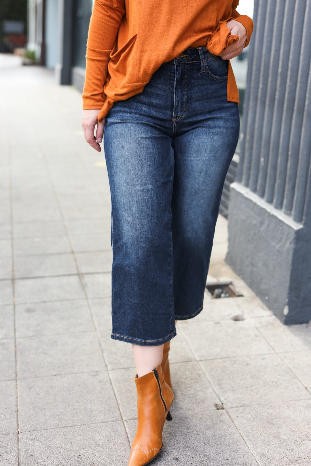 Judy Blue Dark Wash Mid Rise Cropped Wide Leg Jeans | Nikki &amp; Co. Boutique