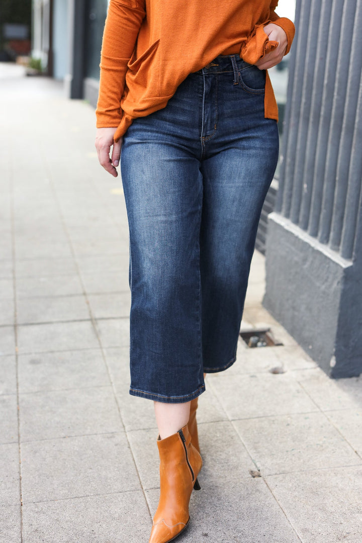 Judy Blue Dark Wash Mid Rise Cropped Wide Leg Jeans | Nikki &amp; Co. Boutique