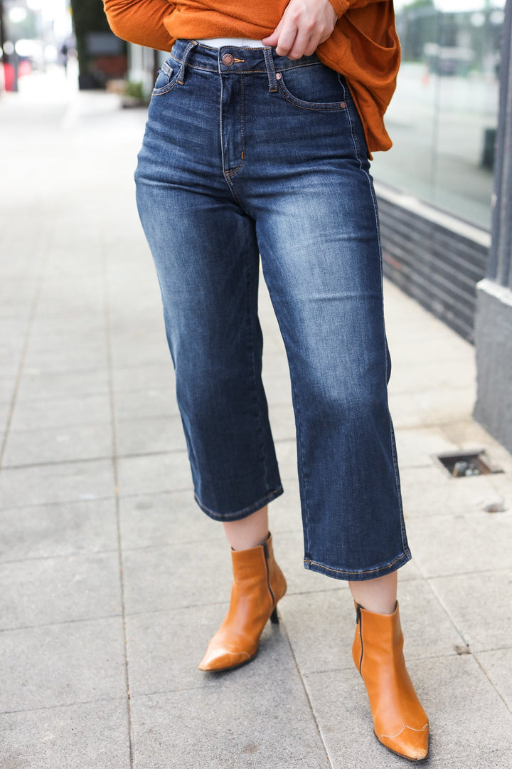 Judy Blue Dark Wash Mid Rise Cropped Wide Leg Jeans | Nikki &amp; Co. Boutique