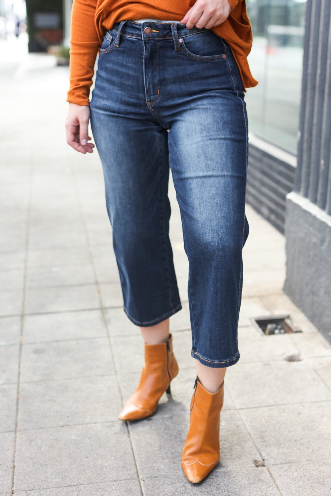 Judy Blue Dark Wash Mid Rise Cropped Wide Leg Jeans | Nikki &amp; Co. Boutique