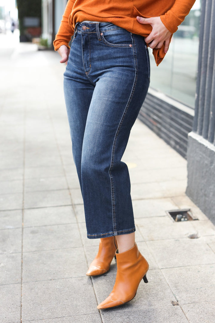Judy Blue Dark Wash Mid Rise Cropped Wide Leg Jeans | Nikki &amp; Co. Boutique