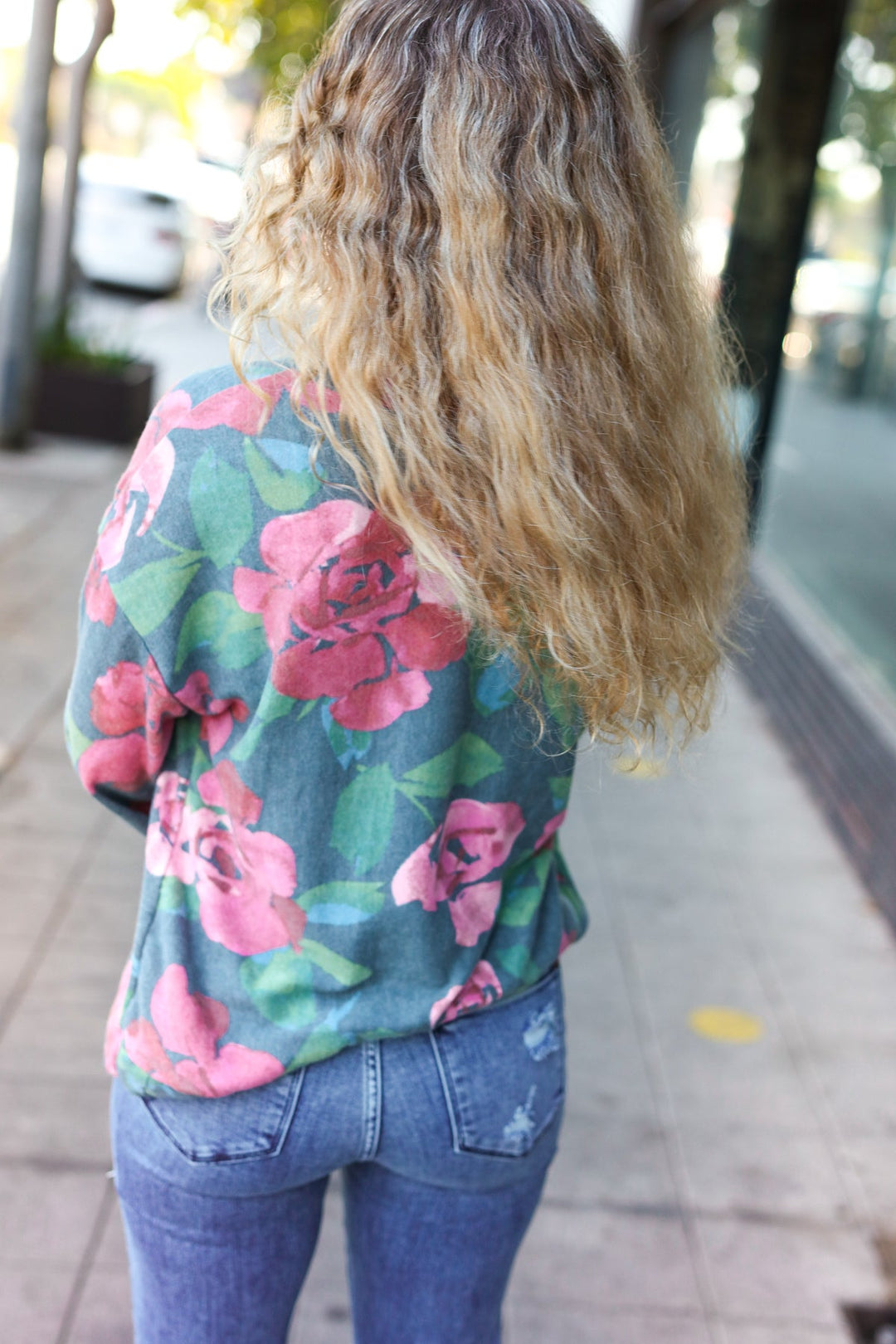 Everyday Hunter Green Floral Brushed Hacci Sweater Top | Nikki &amp; Co. Boutique
