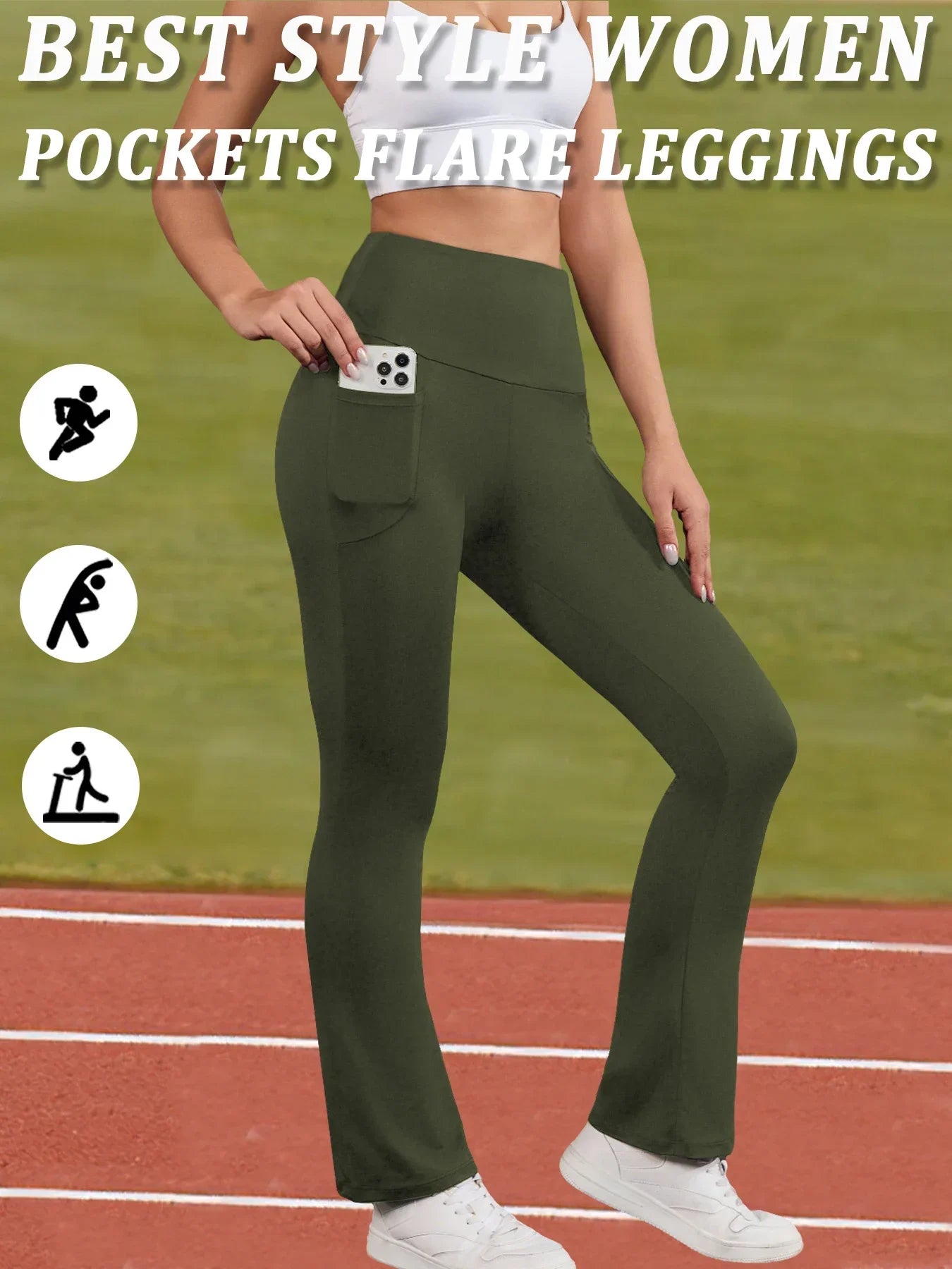 Women's Super Soft Flare Pants with Pockets High Waisted Tummy Control Workout Yoga Push Up Gym Fitness Leggings Bell Bottoms