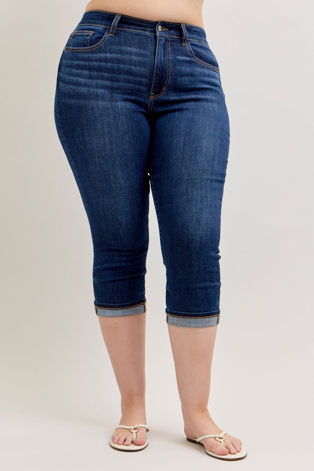 Judy Blue (NP) - High Waisted, Dark Blue Capri with Single Cuff, Plus | Nikki & Co. Boutique