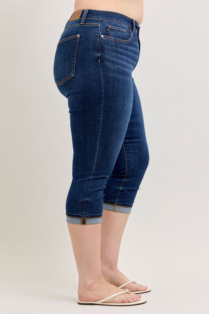 Judy Blue (NP) - High Waisted, Dark Blue Capri with Single Cuff, Plus | Nikki &amp; Co. Boutique