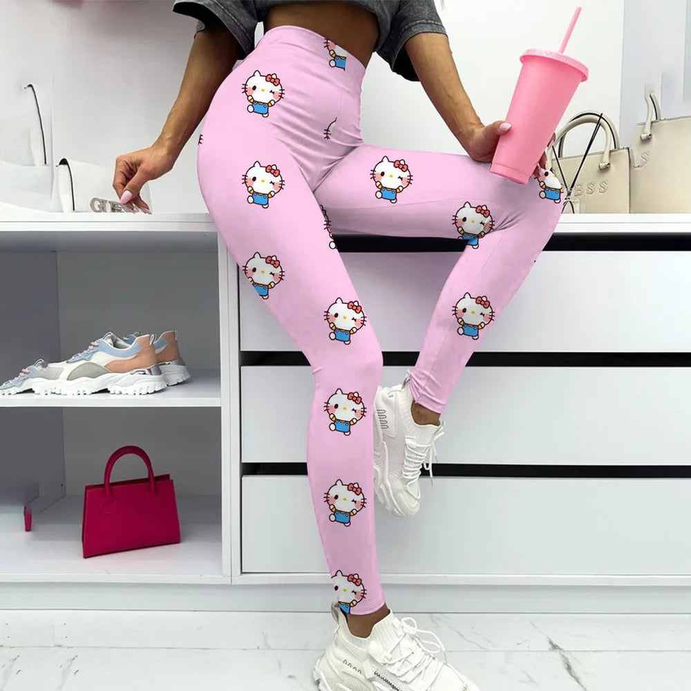 Hello Kitty print Yoga Pants Gym Leggings Women Girl Fitness Soft Tights High Waist Elastic Breathable No T Line Sports Pants