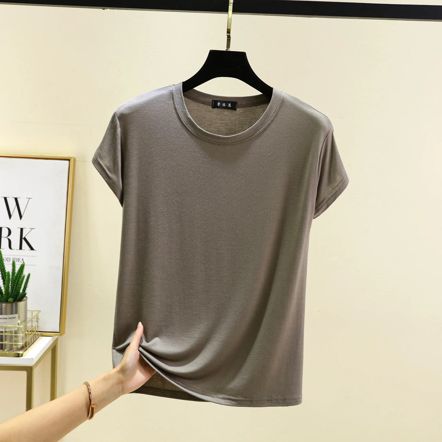 Plus size L to 6XL Modal O-Neck Tshirt Short Sleeves Solid color Slim Fit T-shirts summer women's tee tops all match