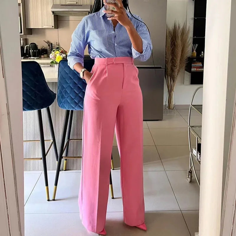 Elegant Fashion Wide Leg Pants for Women Clothing High Waist Loose Straight Trousers Office Lady Workwear Baggy Pants Pantalones