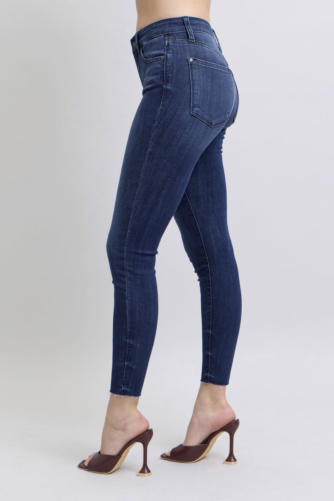 Judy Blue (NP) - Mid Rise Skinny Dark Wash Jeans, Raw Hem - Nikki and Co Boutique