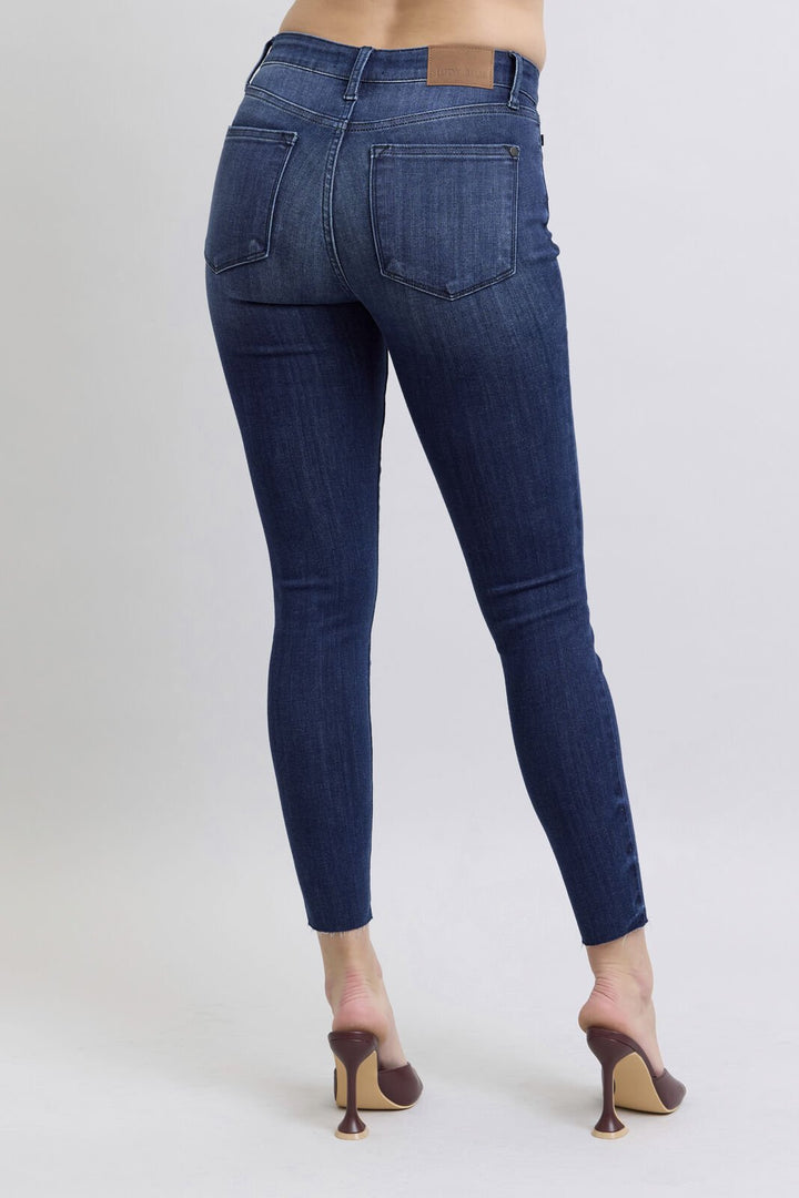 Judy Blue (NP) - Mid Rise Skinny Dark Wash Jeans, Raw Hem | Nikki &amp; Co. Boutique