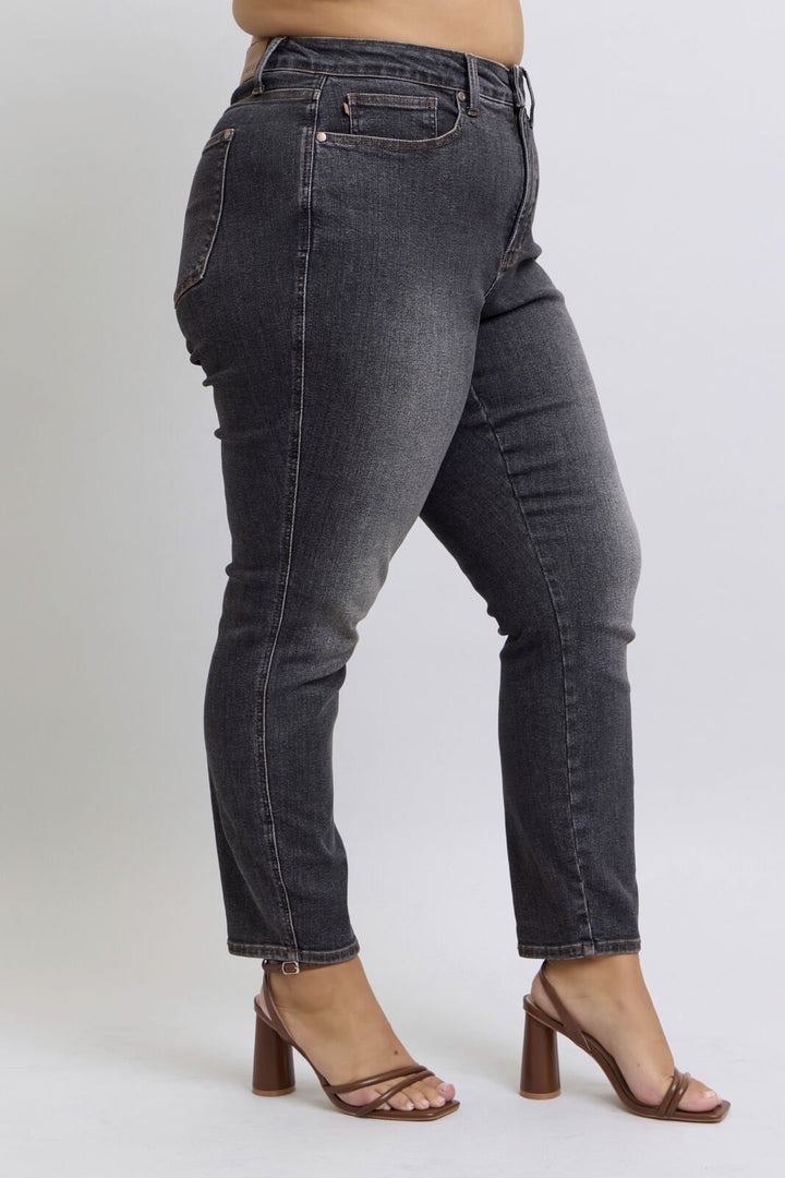 Judy Blue (NP) - Mid Rise, Faded Black Tummy Control Slim Jeans, Plus | Nikki &amp; Co. Boutique