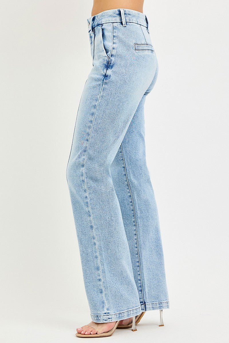 RISEN Tummy Control High-Rise Straight-Leg Pin-Tuck Jeans - Nikki &amp; Co. Boutique