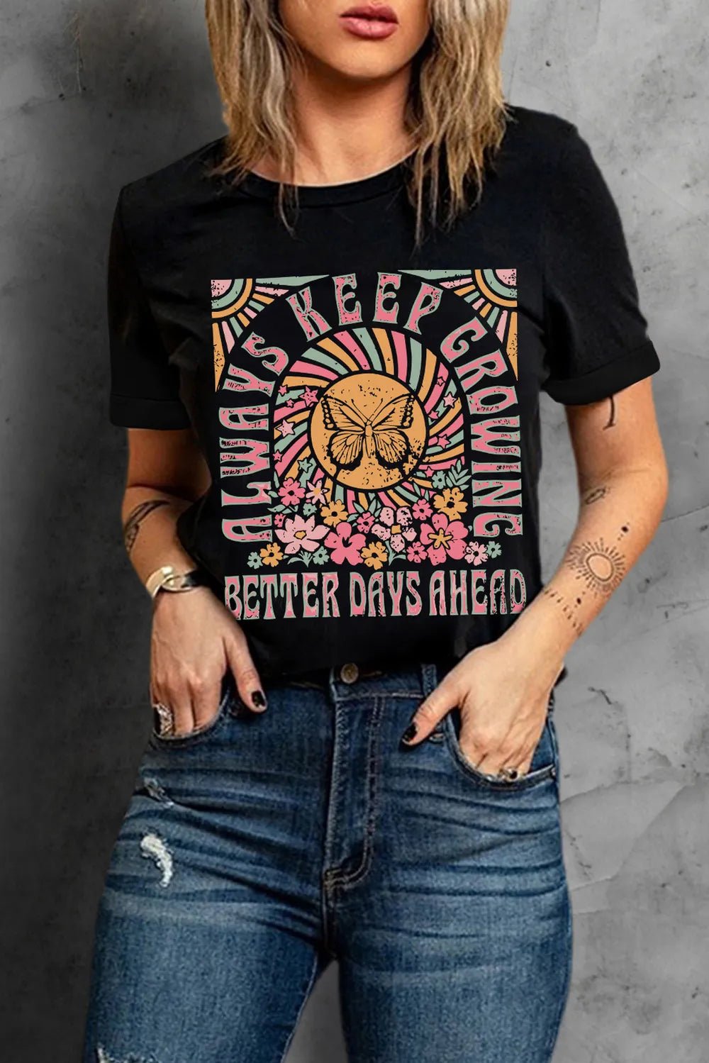 Graphic Round Neck Shorts Sleeve T-Shirt - Nikki &amp; Co. Boutique