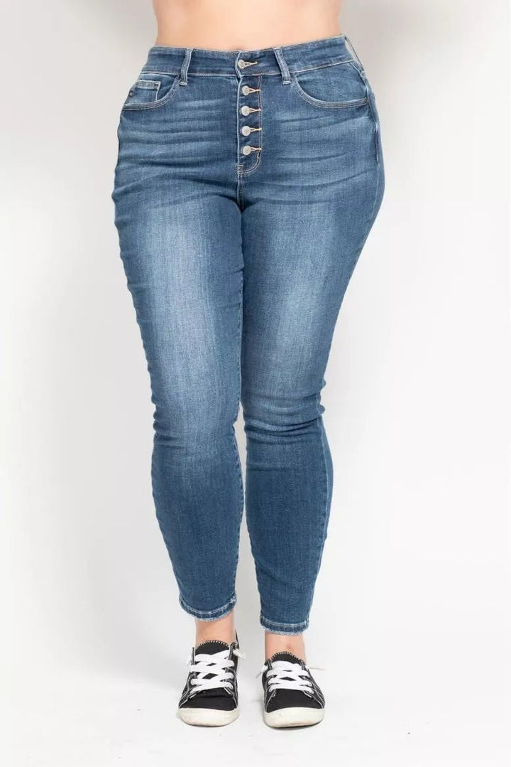 Judy Blue Full Size High Rise Button Fly Skinny Jeans Plus Size - Nikki &amp; Co. Boutique