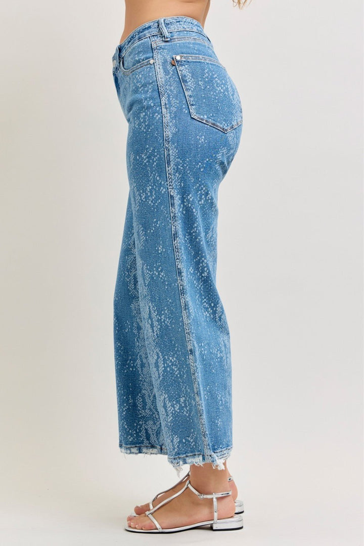 Judy Blue High Rise Ankle Wide Leg Jeans in Print Wash - Nikki &amp; Co. Boutique