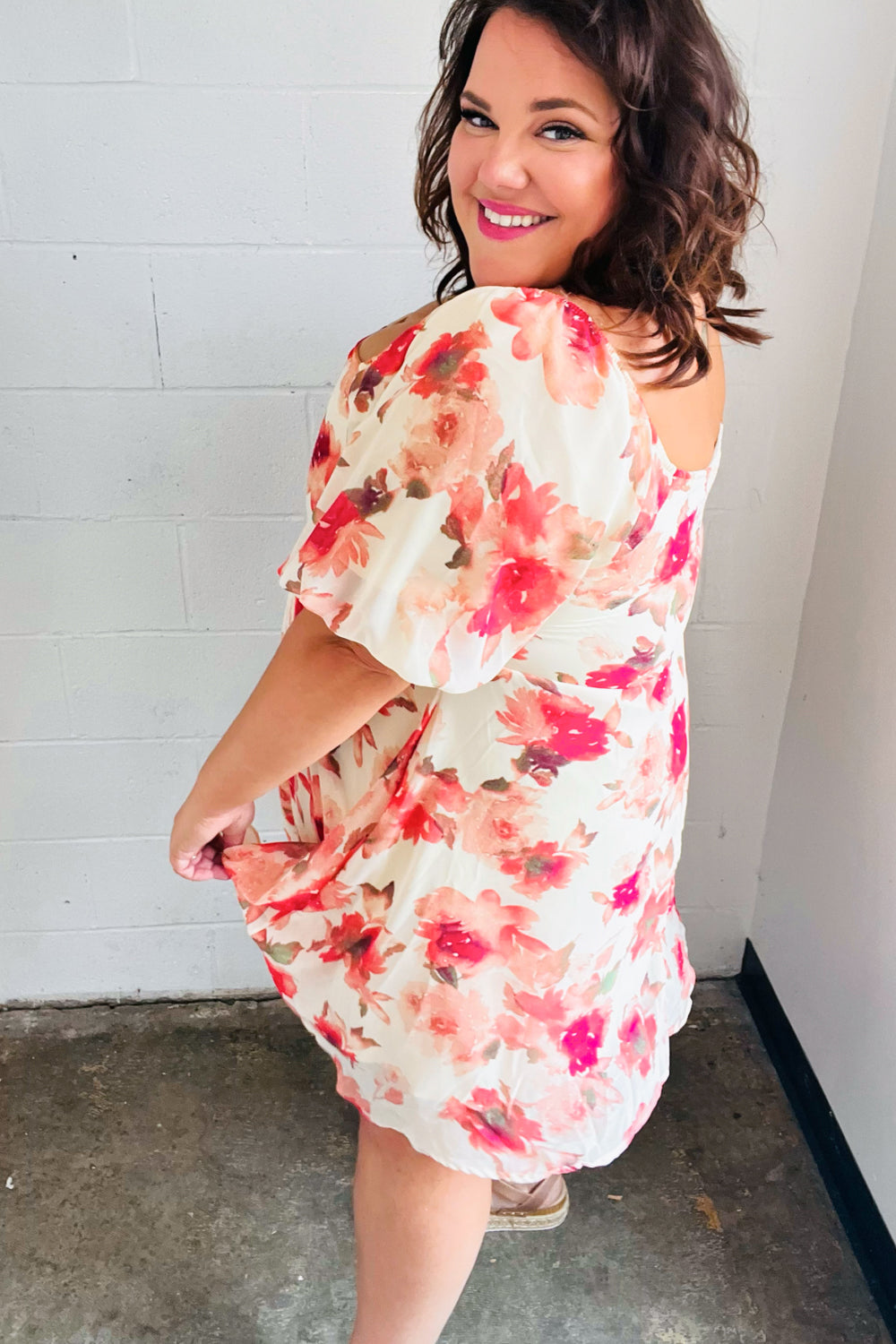 Peach Floral Chiffon Puff Sleeve Dress | Nikki &amp; Co. Boutique