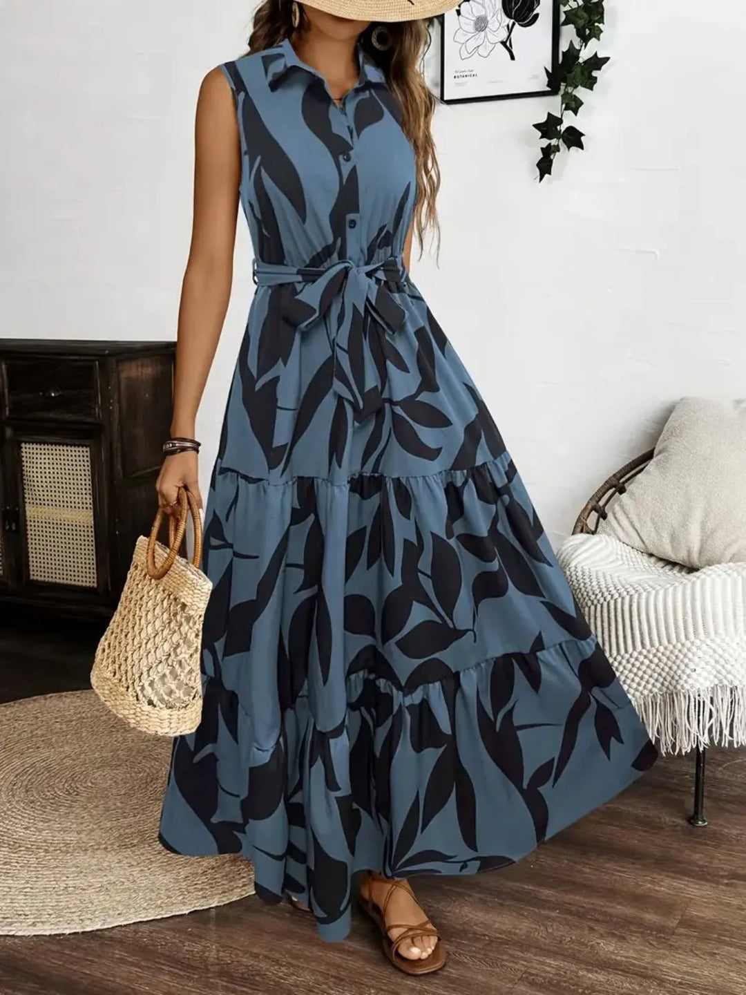 Printed Tie Waist Sleeveless Maxi Dress | Nikki &amp; Co. Boutique
