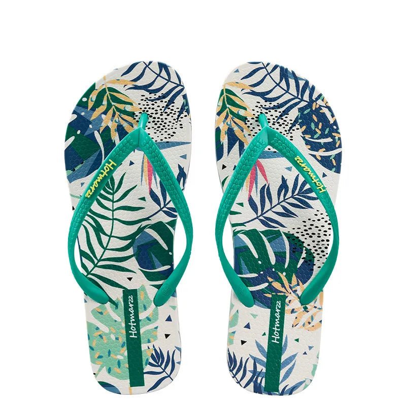 Tropical Leaf Print Summer Slippers - Nikki &amp; Co. Boutique