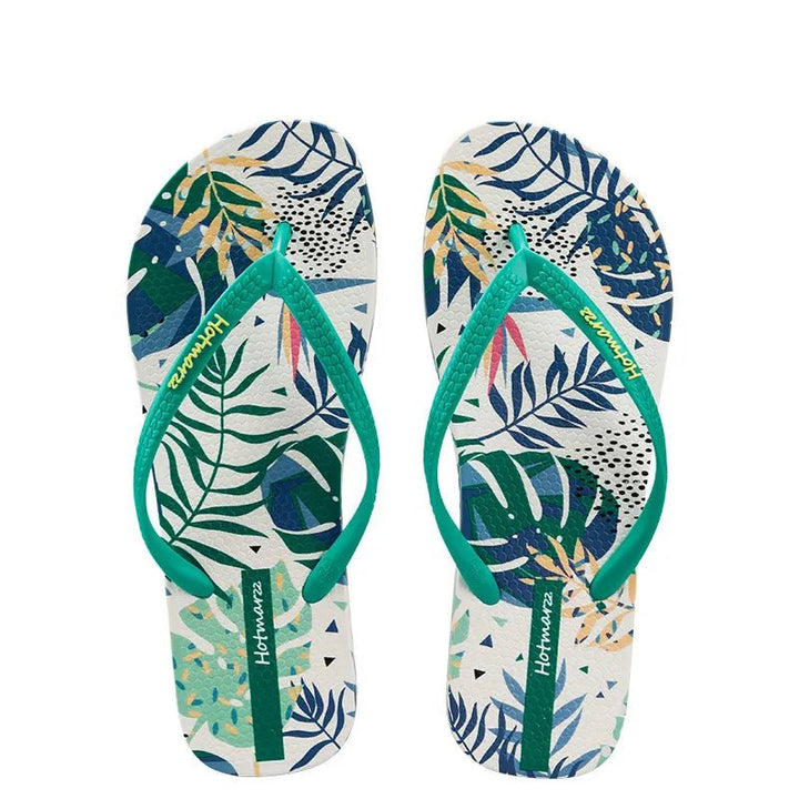 Tropical Leaf Print Summer Slippers - Nikki &amp; Co. Boutique