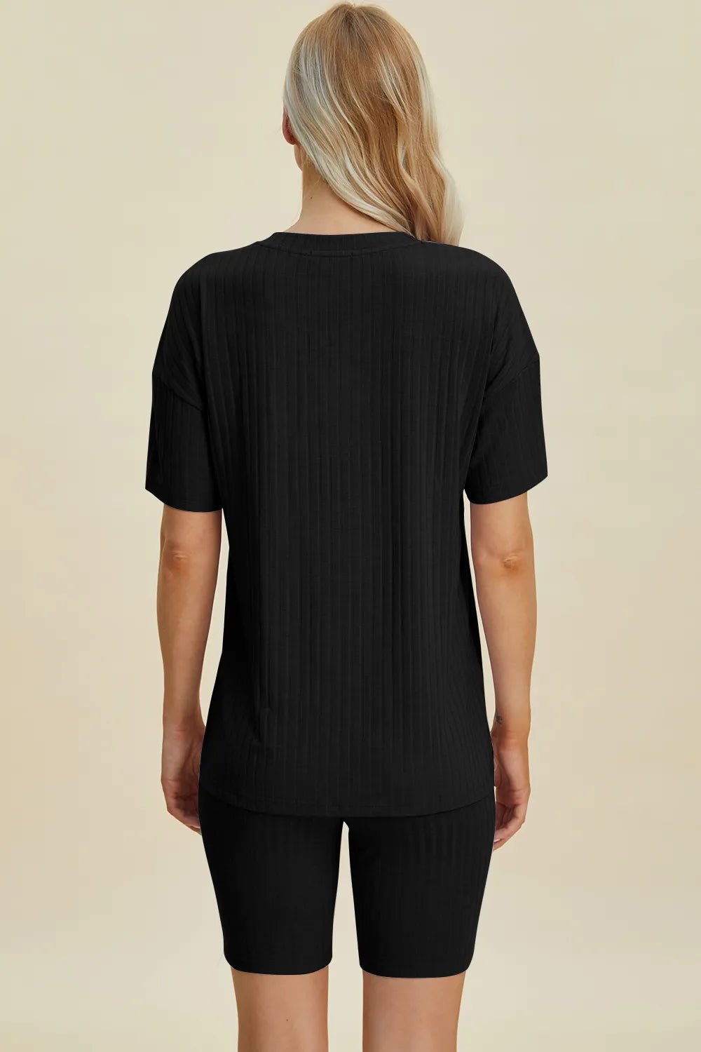 Basic Bae Full Size Ribbed V-Neck Shorts Sleeve Tops and Shorts Sets | Nikki &amp; Co. Boutique