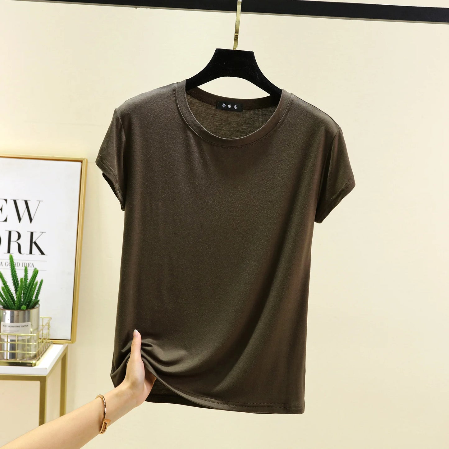 Plus size L to 6XL Modal O-Neck Tshirt Short Sleeves Solid color Slim Fit T-shirts summer women's tee tops all match