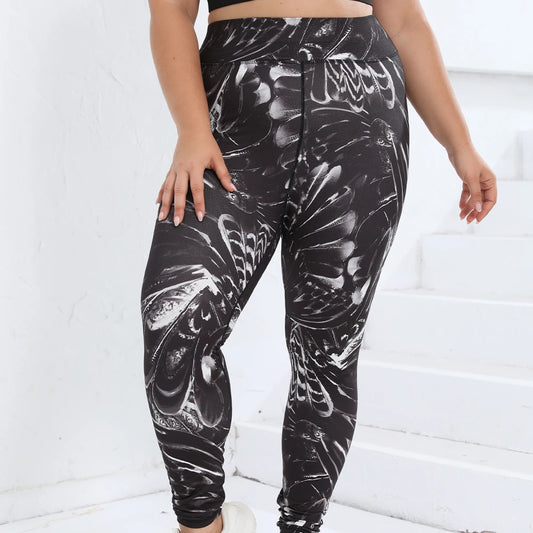 Plus Size High Waist Yoga Leggings for Women Floral Print Fitness Workout Elastic Stretchy Trousers