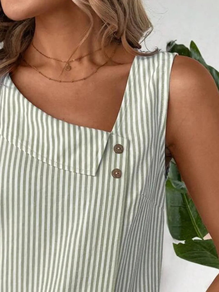 Decorative Button Asymmetrical Striped Tank - Nikki &amp; Co. Boutique