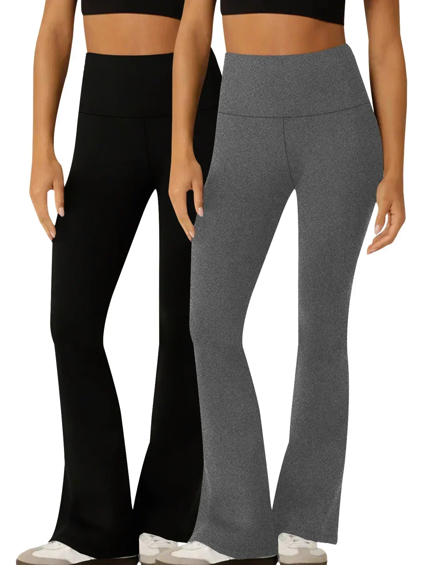 2 Pack Women's Super Soft Flare Pants High Waisted Tummy Control Workout Yoga Push Up Gym Fitness Long Leggings Bell Bottoms
