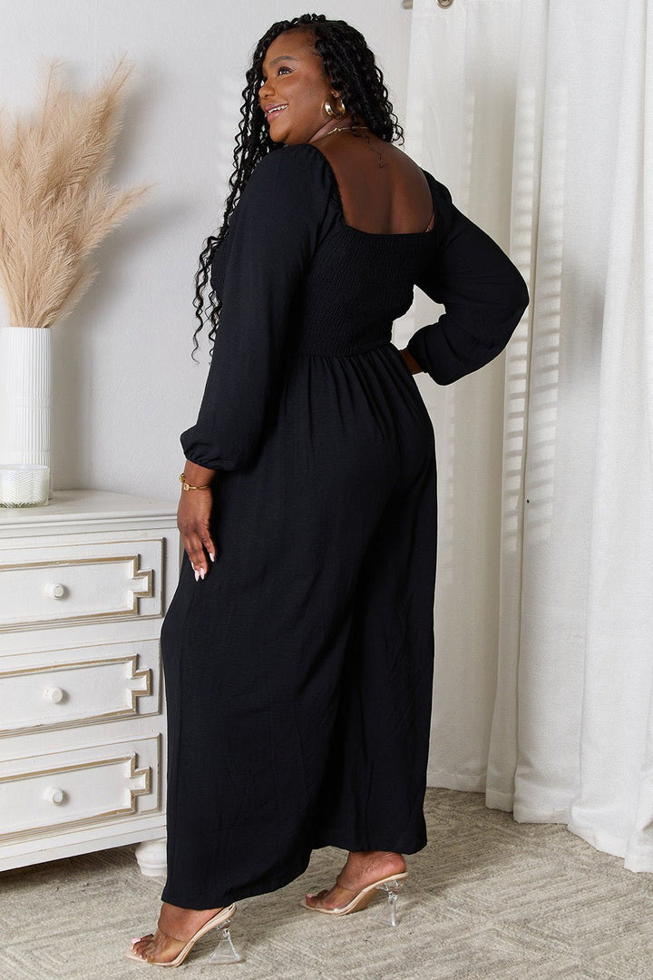 Double Take Square-Neck Jumpsuit with Pockets - Nikki &amp; Co. Boutique