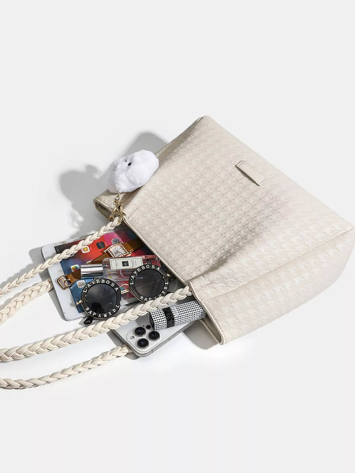 Houndstooth Pattern Shoulder Bag in White - Nikki &amp; Co. Boutique