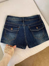 Retro Low Waist Deep Blue Denim Shorts Women Summer Sexy All Match Jean Shorts Pants  Girl Hot Vintage Streewear Bottoms