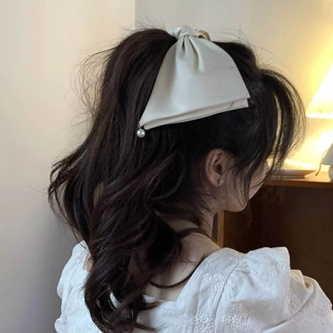 Satin Pearl Bow Hair Clip | Nikki &amp; Co. Boutique