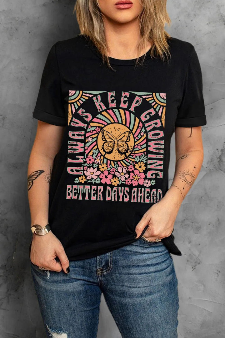 Graphic Round Neck Shorts Sleeve T-Shirt - Nikki &amp; Co. Boutique