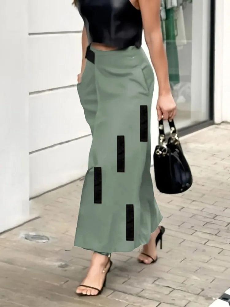 Yeezzi Urban Female Asymmetrical A-Line Skirts New Solid Color High Waisted Loose Pockets Long Skirt Bottoms For Woman
