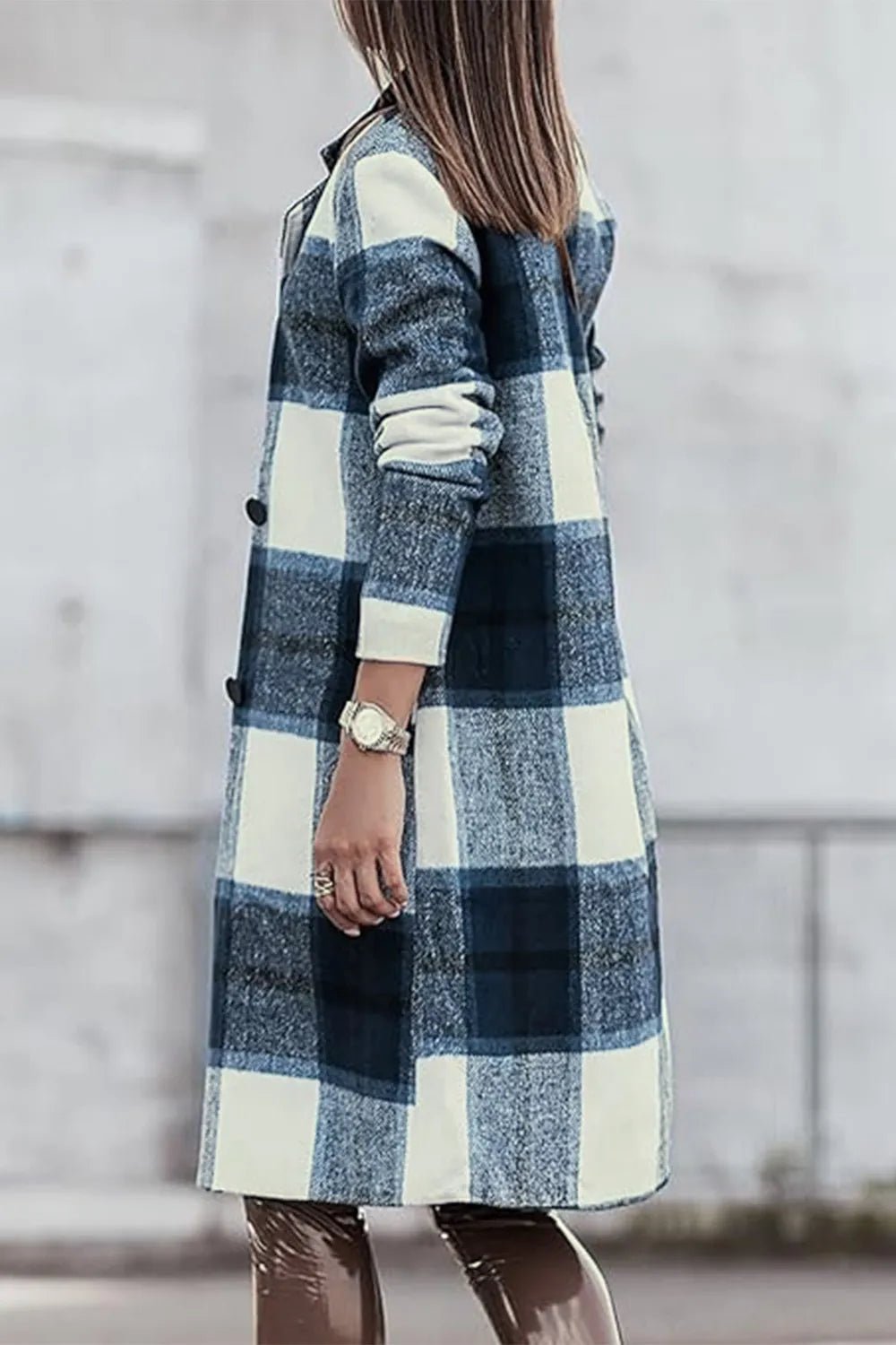 Double Take Full Size Plaid Button Up Lapel Collar Coat - Nikki &amp; Co. Boutique