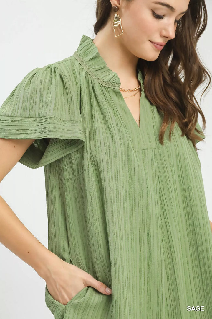 Umgee Flutter Sleeve V-Neck Shift Dress | Nikki &amp; Co. Boutique