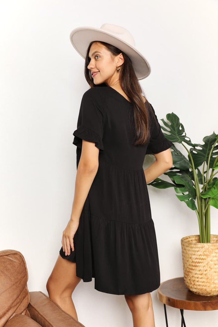 Mandy V - Neck Flounce Sleeve Tiered Dress - Nikki &amp; Co. Boutique