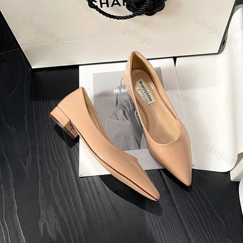 Women's Pointed Toe Flat Shoes New Spring Autumn French Style Nude Color Women's Shoes Outdoor Fashion High Heels Party