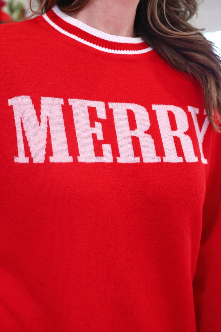 Red Merry Jacquard Knit Sweater - Red (Pre-order) - Nikki &amp; Co. Boutique