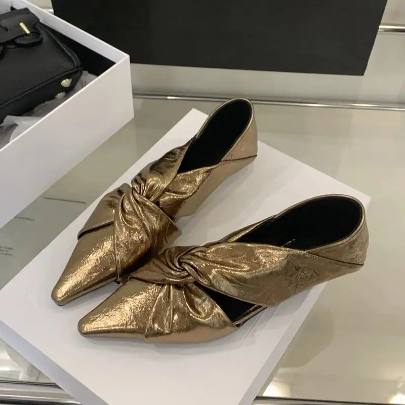 Gold Flats Woman Pointed Toe Shoes Fashion Cross Ladies Pumps Autumn Flat Shoes Chaussure Femmes