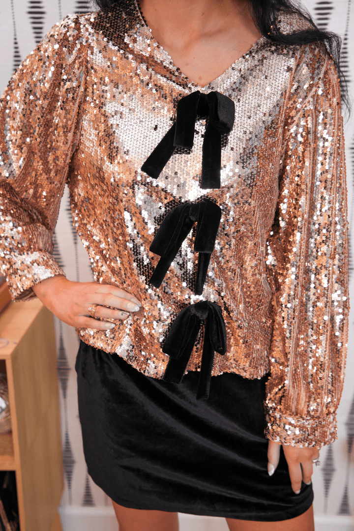 Jess Lea - Betty Bow Top - Rose Sequin (Pre-order) - Nikki &amp; Co. Boutique