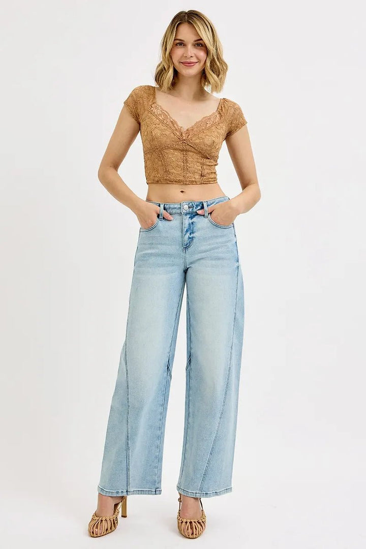 RISEN Full Size Mid Rise Fit Barrel Jeans Plus Size - Nikki &amp; Co. Boutique