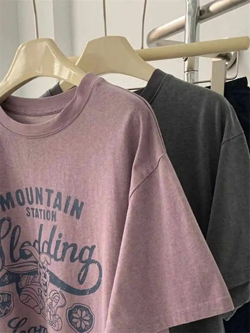 Summer Leisure Short Sleeves For Women Cartoon Pattern Round Neck Plus Size Tops Loose Commuting All Match T-shirts