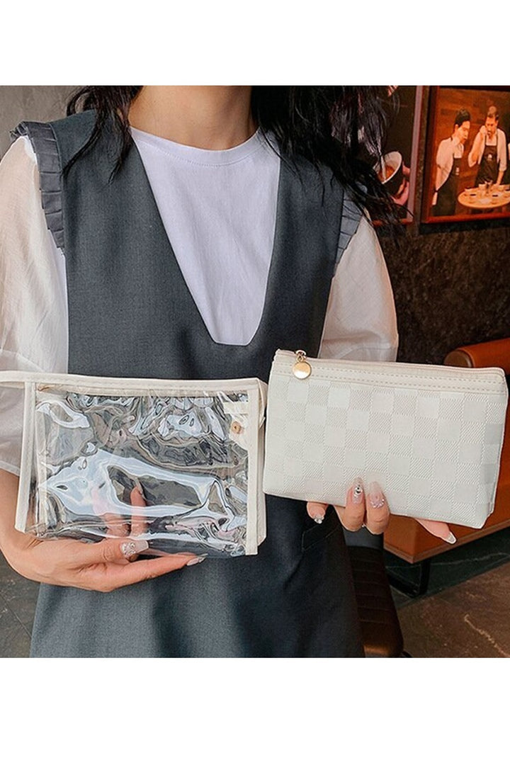 Clear large make up bag with color outline and smaller matching colored second bag