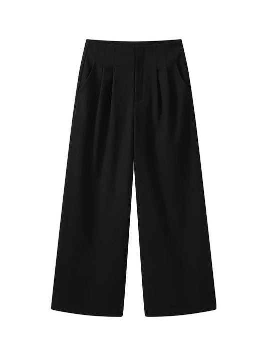 Matte Satin Wide Leg Pants Women High Waist Black Straight Trousers Elegant Office Workwear Loose Long Dress Pants  Summer