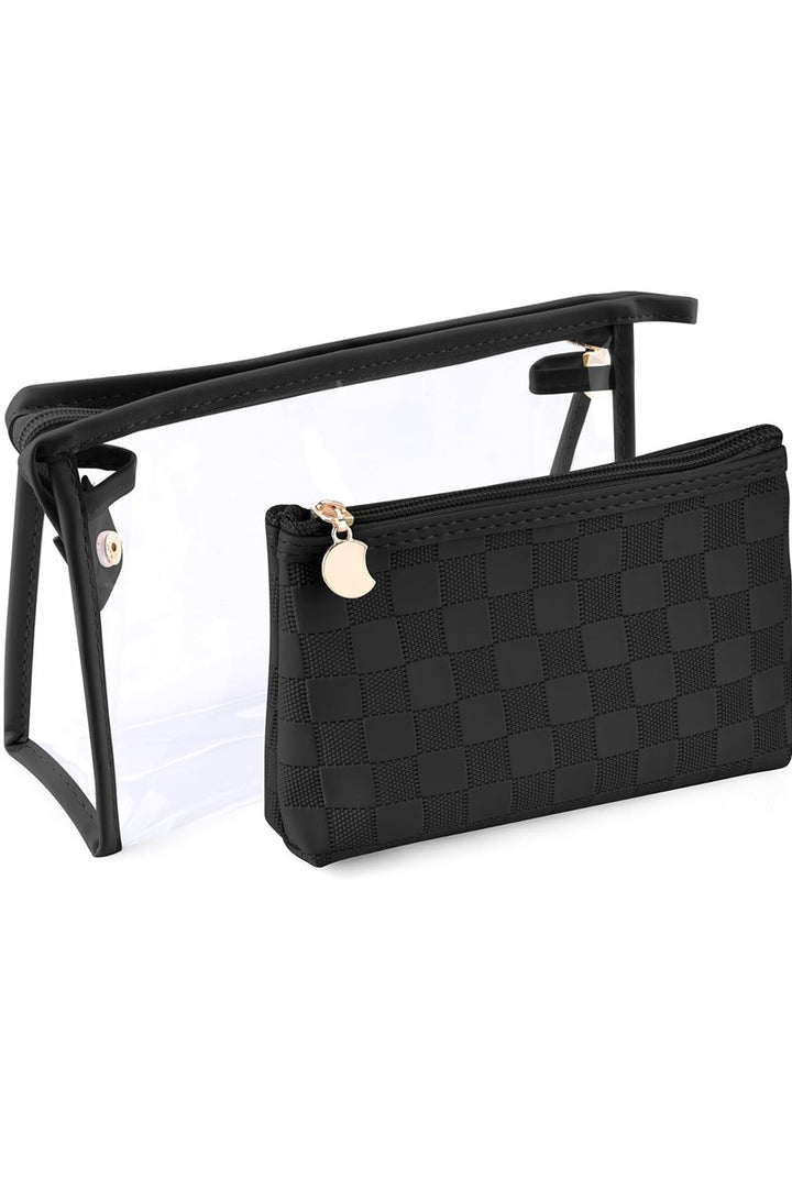Clear large make up bag with color outline and smaller matching colored second bag