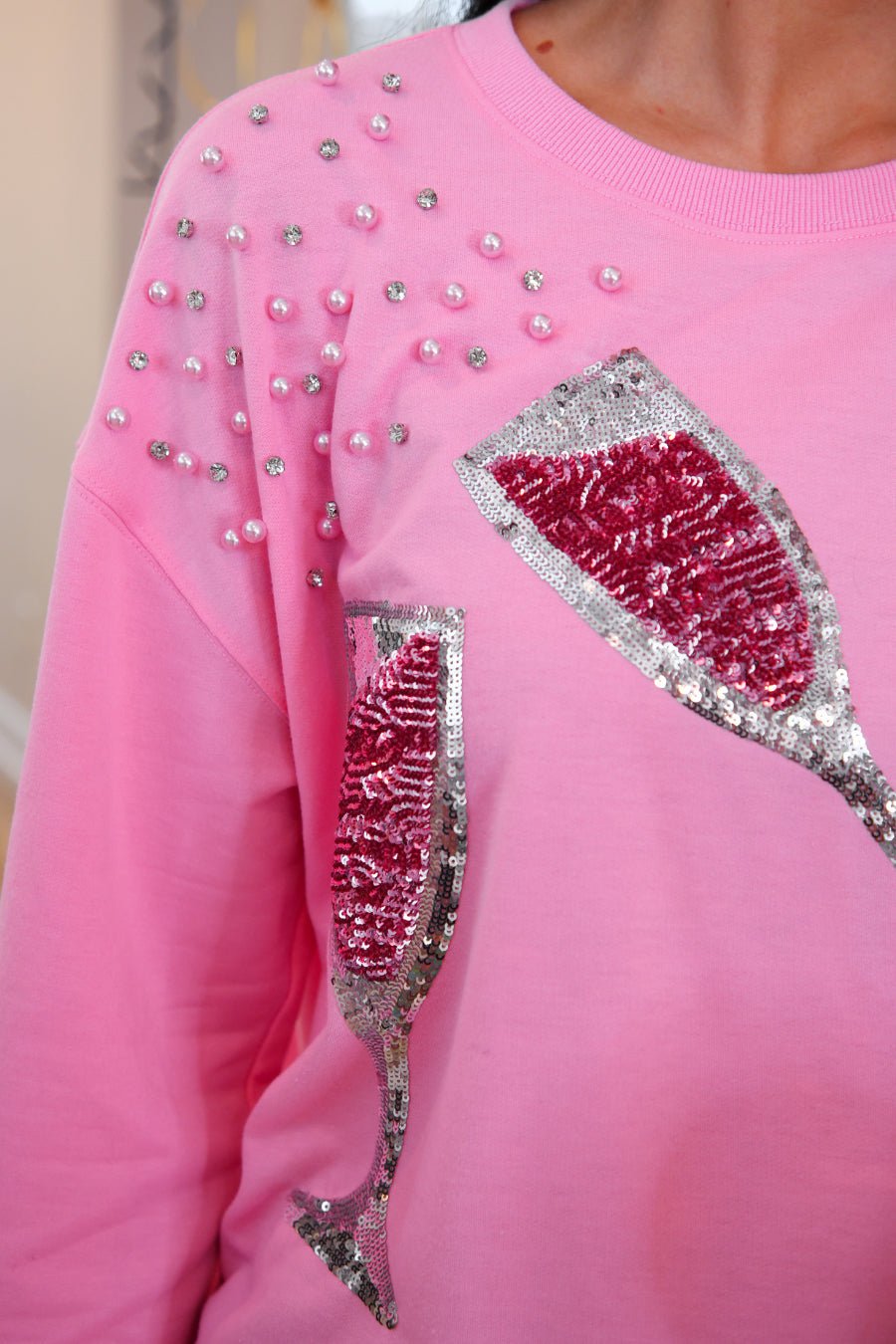Jess Lea - Pop the Champagne Pullover - Pink (Pre-order) - Nikki &amp; Co. Boutique